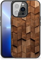 Houten Print Telefoonhoesje Geschikt voor iPhone 13 Pro Max Wooden Cubes