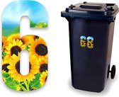 Huisnummer kliko sticker - Nummer 6 - Zonnebloem - container sticker - afvalbak nummer - vuilnisbak - brievenbus - CoverArt