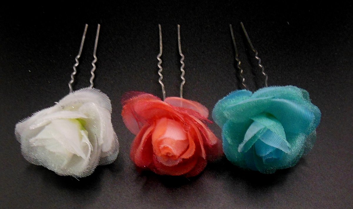 Haarpinnen glinsterende roos 1x wit / 1x donkerroze / 1x turquoise