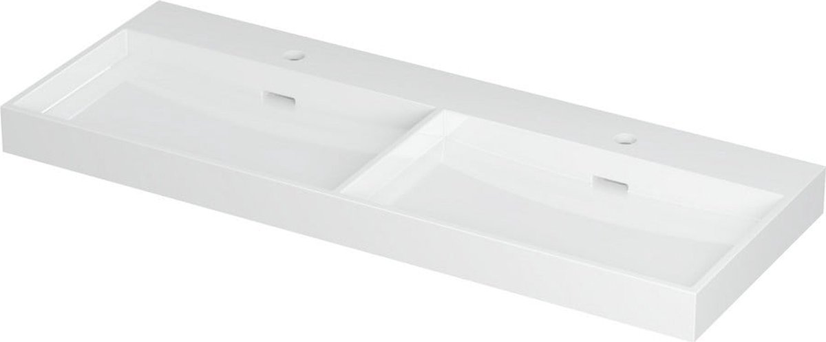 INK Urban wastafel porselein dubbele wasbak met 2 kraangaten 120x45x8cm, glans wit