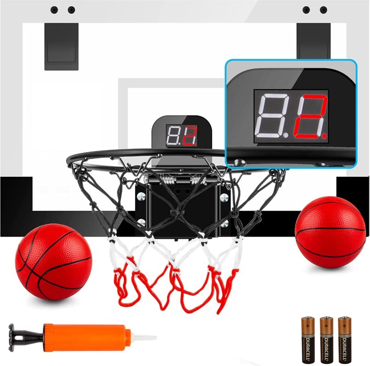 SlamKing Mini Hoop - Basketbalring - Basketbal - LED Elektronische Teller Met Geluid - Basket - Over De Deur - Incl. 2 Ballen & Pomp - SlamKing