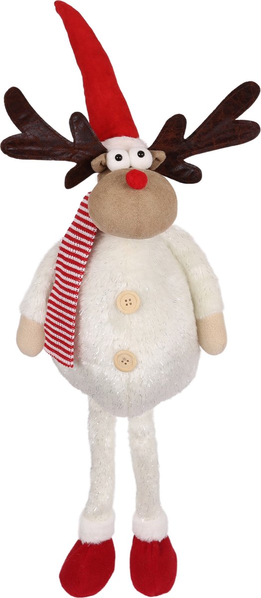 Witte Staande Kerstrendier, 75 cm Kerstversiering