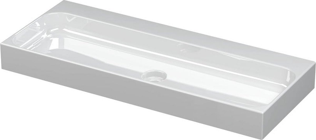 INK Unit wastafel porselein zonder kraangaten inclusief porseleinen click plug 100x10x40cm, glans wit