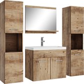 Set de meubles de salle de bain Badplaats Montreal XL 60 cm x 35 cm - Chêne châtaignier - Meuble de salle de bain avec miroir et armoires latérales