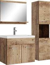 Set de meubles de salle de bain Badplaats Montreal 60 cm x 35 cm - Chêne châtaignier - Meuble de salle de bain avec miroir et armoire latérale