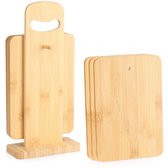 7-delige bamboe snijplankenset - ontbijtplanken met plankhouder - kleine duurzame serveerschalen - broodplanken met praktische standaard (7-delig - bamboe)