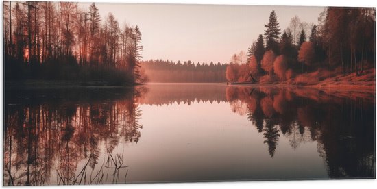 Vlag - Meer - Bomen - Bossen - Zonsondergang - Kleuren - 100x50 cm Foto op Polyester Vlag