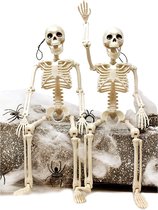 2 stuks 40,6 cm Halloween skelet | beweegbaar full-body gewrichtskelet als Halloween decoratie, begraafplaats-decoraties, spookhuisaccessoires