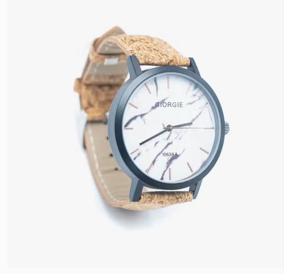 Ecologische Horloge met puur kurk band en marmer look kast - unisex - milieuvriendelijk - WA-222