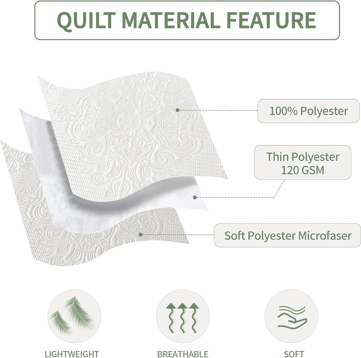 Qucover beddensprei 240x260cm Wit, beddensprei met 2 kussenslopen 50x75cm, polyester vintage patroon ultrasoon genaaid, woondeken sofaovertrek overtrek voor bed