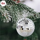 6 Stuks Zilver Discoballen - Kerstversiering - Kersthangers - Kerstboomversiering - 6cm