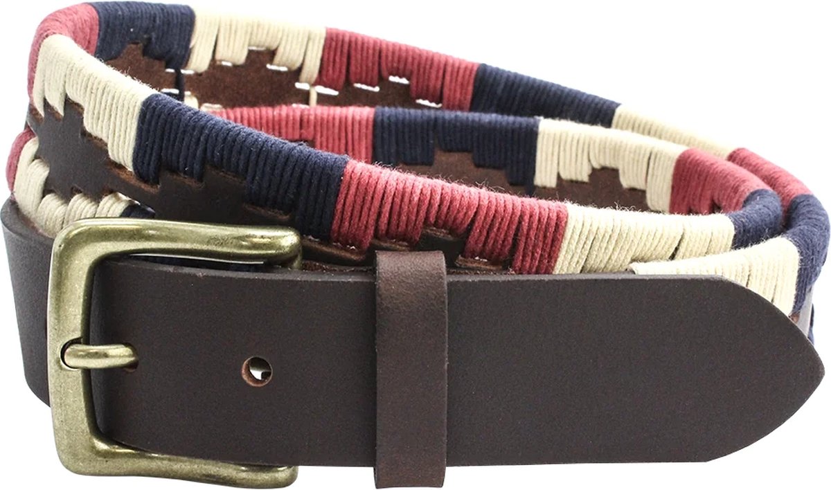 Herenriem Wolhorp 35mm Polo style, Navy / Burgundy / Ecru maat XL | Sophos Lifestyle