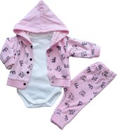 Baby meisje 3 pce Kledingset - babykleertje - babykleding - roze - Maat: 56 - velours - capuchon
