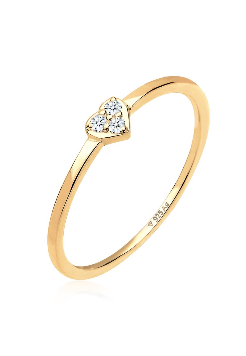 Elli PREMIUM - Ring - Dames eenzaam hart symbool met diamant (0.04 ct.) in 925 sterling zilver - Dames