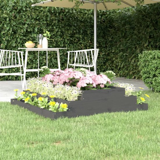 vidaXL Jardinière surélevée Grijs - 110 x 110 x 27 cm - Bois de pin Massief - Pot de fleur