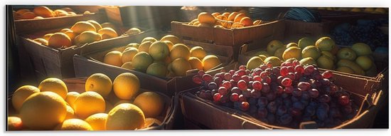 Dibond - Markt - Groente - Fruit - Kratten - 60x20 cm Foto op Aluminium (Met Ophangsysteem)