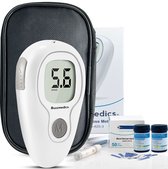 Buzzmedics - Glucosemeter - Startpakket - Inclusief GRATIS 50 Teststrips & 50 Lancettes - Bloedsuikermeter - Diabetes meter - Bloed Glucosemeter - Met Opbergtasje - Diabetes test - Glucosetesten - Glucose Revolutie - mmol/l - mg/dl