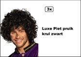 3x Luxe pruik afro piet zwart - Sinterklaas Sint en piet 5 december thema feest party