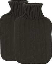 H&S Collection Bouillotte - 2x - avec housse en tricot doux - gris foncé - 1,75 L - cruche