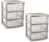 PlasticForte ladeblokje/bureau organizer - 2x - 3 lades - transparant/beige - L39 x B40 x H49 cm