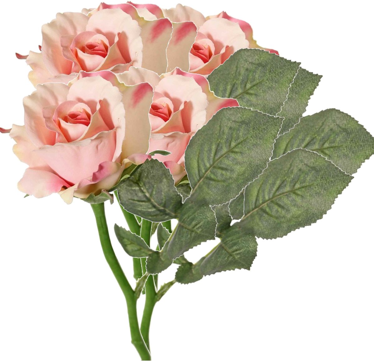 Top Art Topart Kunstbloem - 5x - roos Alice - de luxe - roze - 30 cm - kunststof steel - decoratie