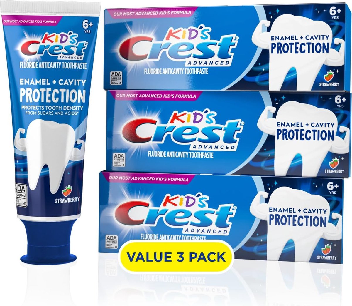 Crest Kids Advanced Tandpasta met Fluoride - Voordeelpack 3X 116g - Sugar Bacteria Shield – Aardbei Smaak - Kinderen 6+