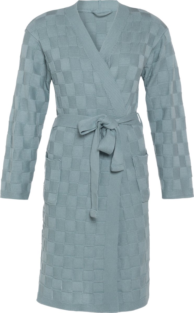 Knit Factory Gebreide Dames & Heren Badjas - Ochtendjas - Kamerjas Ivy - Stone Green - Groen - L/XL - Katoen