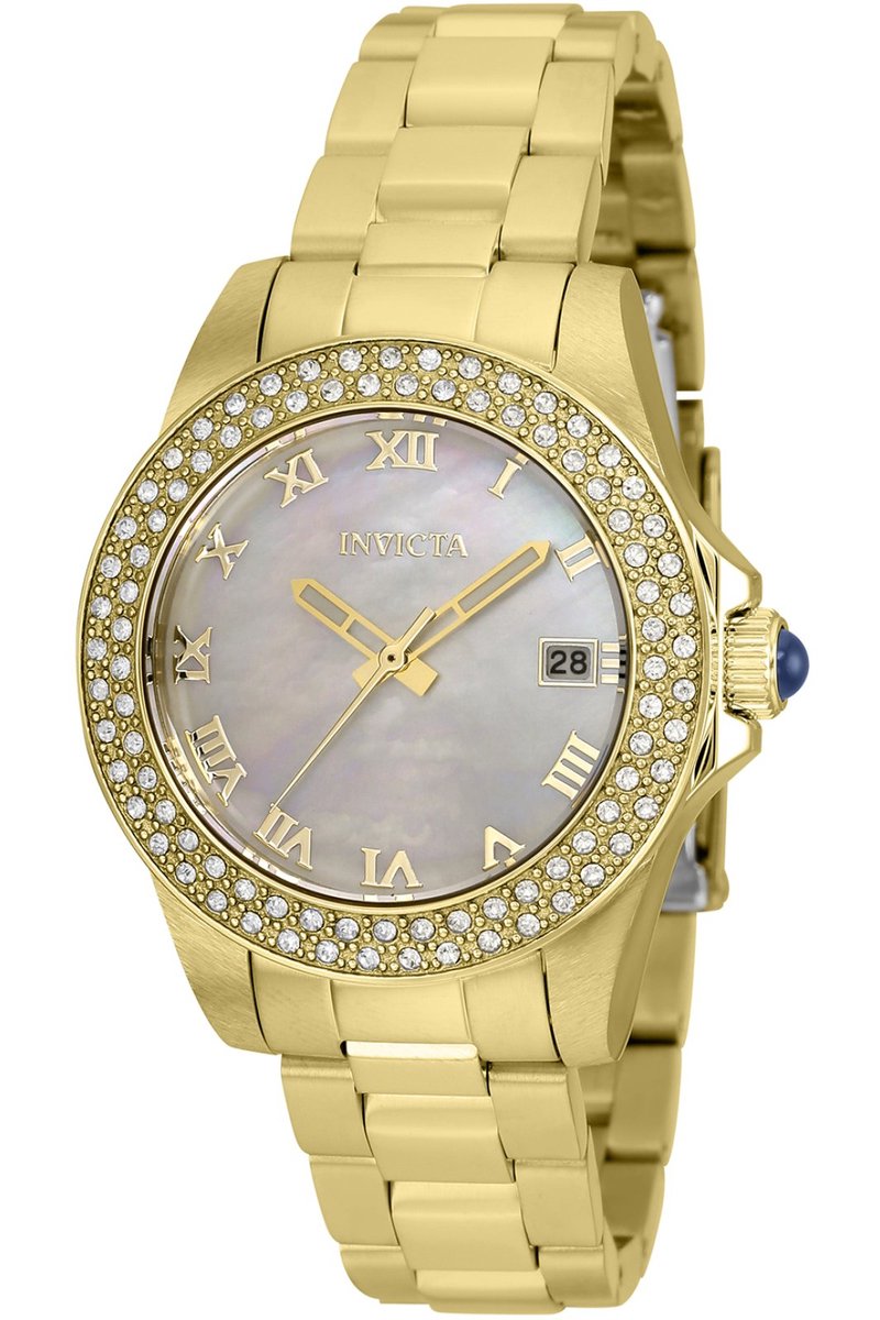 Invicta Angel 36073 Dames Horloge - Waterdicht - Analoog - Quartz Uurwerk - Roestvrij Staal met parelmoeren Wijzerplaat - 34mm