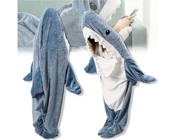 Hoodie Deken Met Mouwen - Knuffeldeken - Plaid - Fleece Blanket - Dames - Heren - Kinderen - Knuffeldeken - Onesie - Extra Zacht & Warm - Haai - Maat L