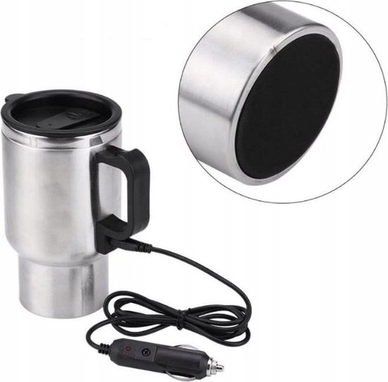 Auto Mok - Thermos Beker - Elektrisch - 12V - 400 ml - RVS - Roestvrijstaal - Elektrische Mok - Heated Travel Mug - Hot Warmer - Reis Waterkoker - Sigarettenaansteker - Autoadapter - Thermo Mok - Thermos Beker