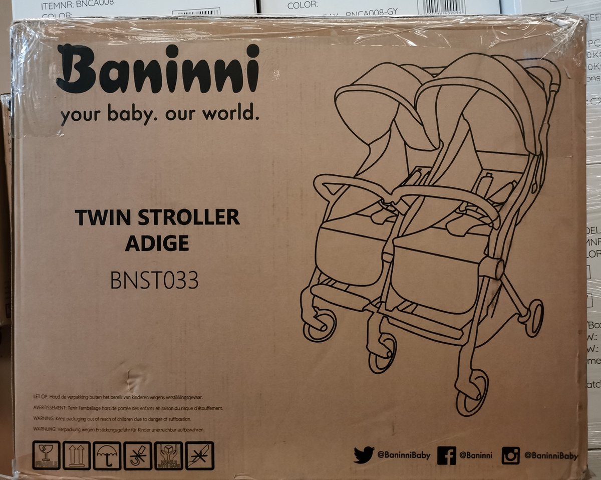 Baninni Adige Duo Buggy Grijs Opvouwbaar - afbeelding 2