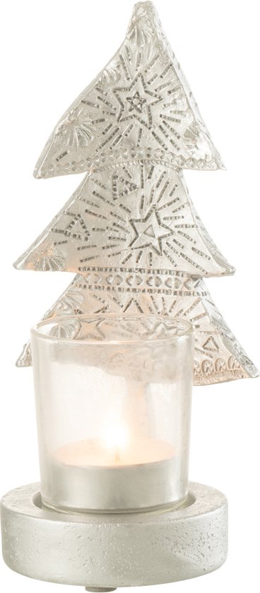 J-Line Kaarshouder kerstboom - theelichthouder - kunststof - zilver - small - kerstversiering