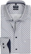 OLYMP Luxor modern fit overhemd - mouwlengte 7 - wit - blauw - beige en bruin dessin (contrast) - Strijkvrij - Boordmaat: 41