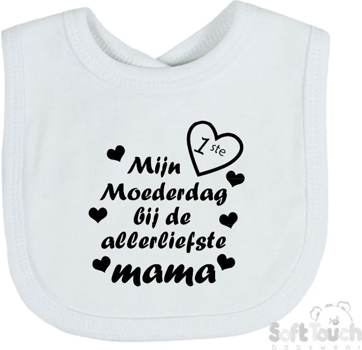 Goedkoopste Soft Touch Slabber Slabbetje Slab Mijn 1ste moederdag met de allerliefste mama Moederdag Unisex Katoen Wit/zwart Maat 33x22 Cm