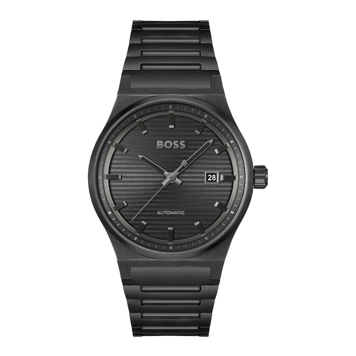 BOSS HB1514120 CANDOR AUTO Heren Horloge - Mineraalglas - Staal - Zwart - 41 mm breed - Automatisch - Vouw-Vlindersluiting - 5 ATM (douchen)