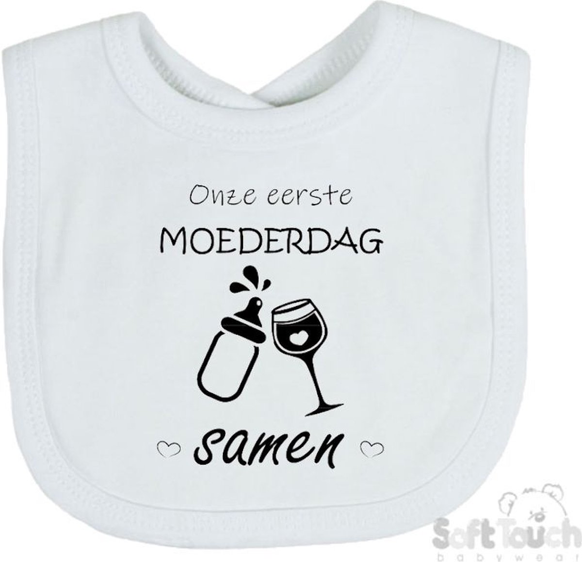 Goedkoopste Soft Touch Slabber Slabbetje Slab Onze eerste moederdag samen Moederdag Unisex Katoen Wit/zwart Maat 33x22 Cm
