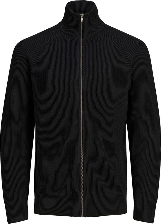 JACK & JONES Perfect knit zip cardigan slim fit - heren vest katoenmengsel met opstaande boord - zwart - Maat: XL