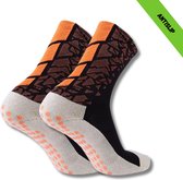 Gripsokken - Sportsokken - Gripsokken Voetbal - Gripsokken Voetbal Zwart/Oranje - Grip Socks - Pilates Sokken - Yoga Sokken - Anti Blaren - One Size - Compressie