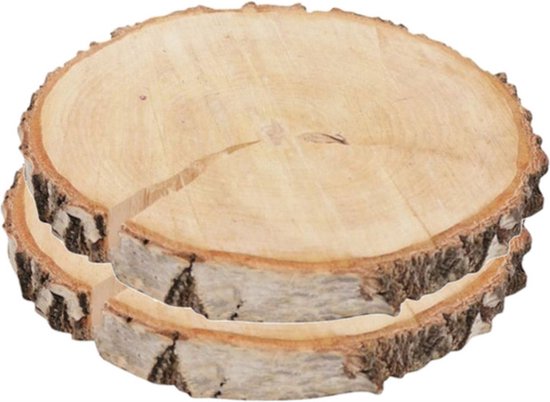 HBX Natural Living Décoration disques d'arbre avec écorce - 2x - bois - D24,5 cm - rond