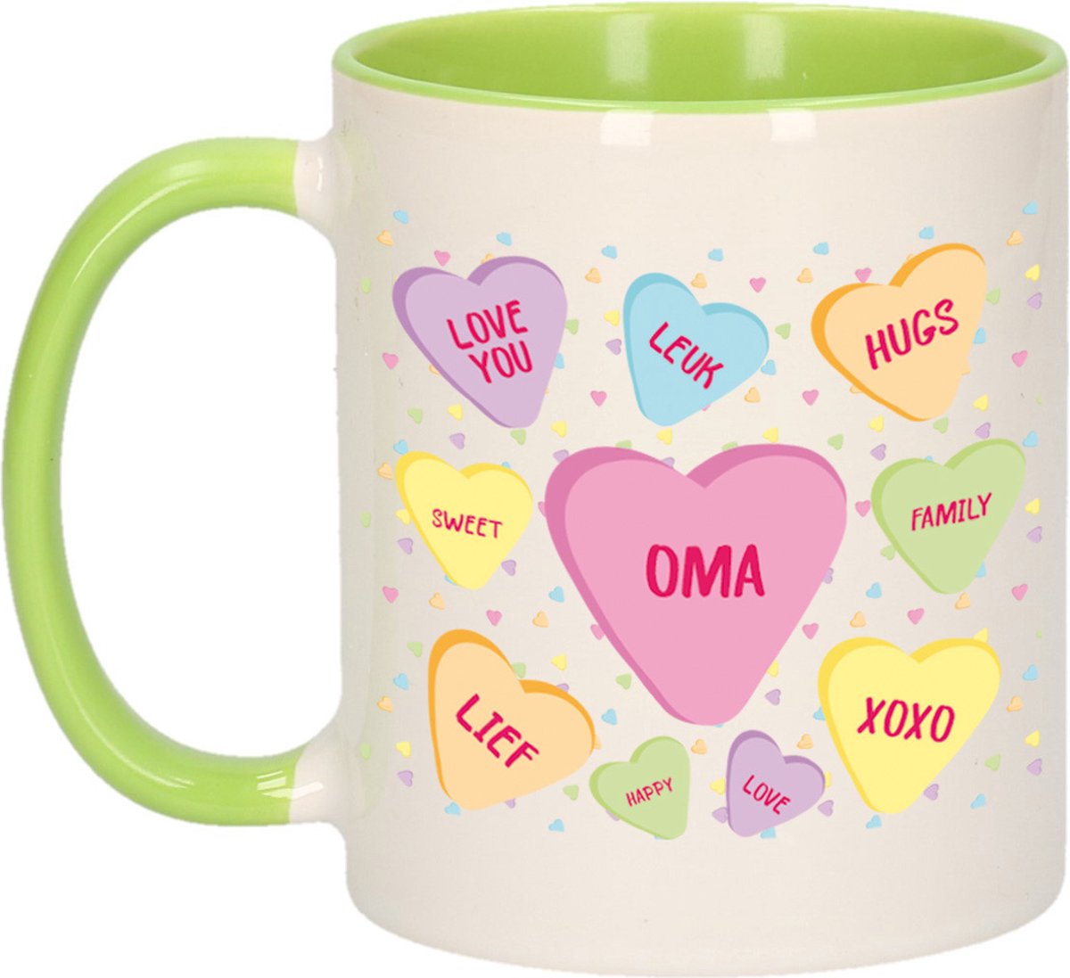 Bellatio Decorations Cadeau koffiemok voor oma - hartjes snoepjes - groen - verjaardag