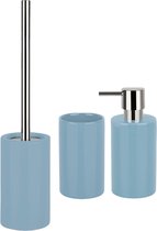 Spirella Badkamer accessoires set - WC-borstel/zeeppompje/beker - porselein - lichtblauw - Luxe uitstraling