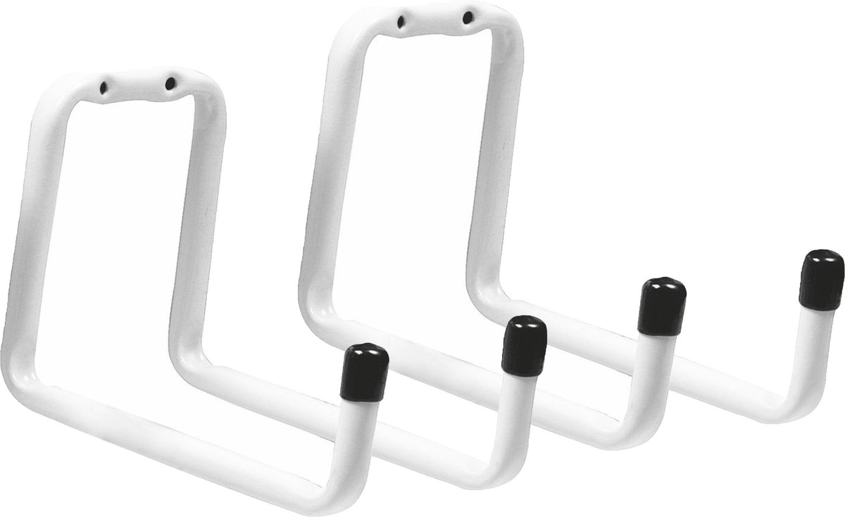Amig Garage/zolder gereedschap wand/muur ophanghaken - 2x - metaal - wit - H12 cm x B17.5 cm