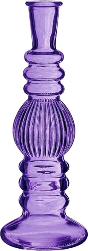 Kaarsen kandelaar Florence - paars glas - ribbel - D8,5 x H23 cm