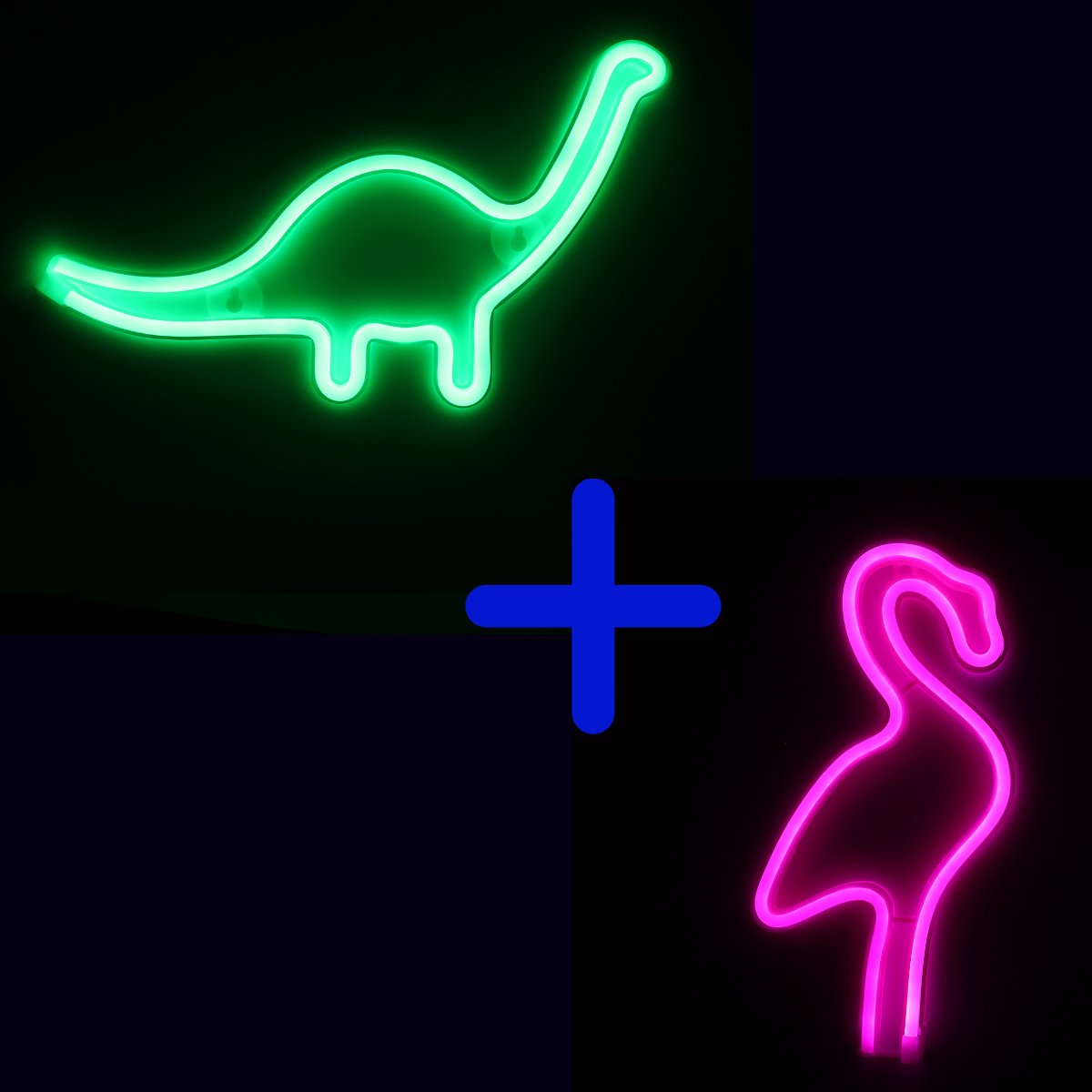 Neon Lamp - Dino + Flamingo - Incl. 6 Batterijen - Neon Verlichting - Neon Led Lamp - Neon Wandlamp