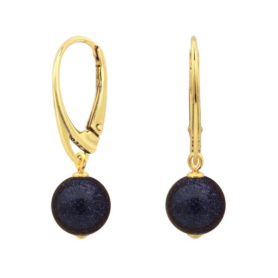 ARLIZI 2077 Boucles d'oreilles d'oreilles pendantes blue goldstone - argent massif plaqué or - 3 cm