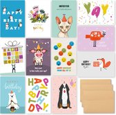Partizzle 36x Set de cartes d'anniversaire - Avec Enveloppes Kraft - Envoyer une carte d'anniversaire - Enfants et Adultes - Durable - 15x10 cm / Moments joyeux