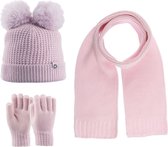 Kitti 3-Delig Winter Set | Muts (Beanie) met Fleecevoering - Sjaal - Handschoenen | 9-15 Jaar Meisjes | K23180-01-02 | Light Pink
