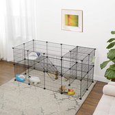 Grote Kennel voor Huisdieren met 2 verdiepingen - Aanpasbare Kennelpanelen - 143 x 73 x 71 cm - Zwart