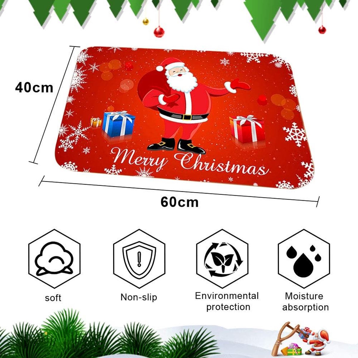 Kerst keuken deurmat, slaapkamer woonkamer decoratie entree hal deurmat, huishoudelijke badkamer antislip tapijt A15 60x180cm