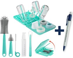 Flessen Droogrek Baby - Groen + Schoonmaakset - Baby Fles Schoonmaakset - Reis Set - BPA vrij + Pen